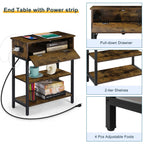 Nightstand with Charging Station & Flip Door, Rustic Side Table with USB Ports for Small Spaces