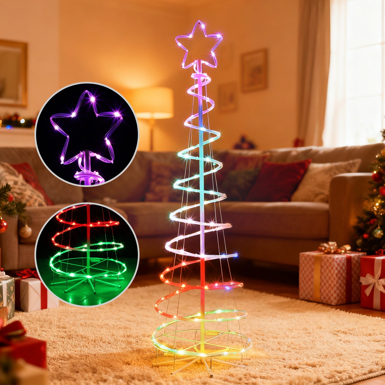 5ft Spiral LED Christmas Tree Outdoor Decorations - 16 Color Changing w/ Remote & Timer