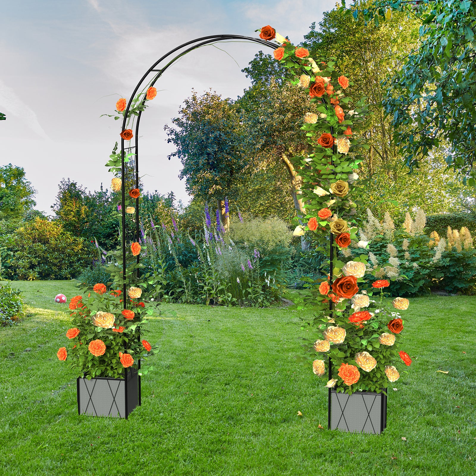 8.2ft Garden Arch Trellis with Dual Built-in Planter Boxes