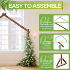 9FT Roof Style Wooden Wedding Arch, Rustic Brown Solid Wood Ceremony Arch Backdrop Stand, Heavy Duty Freestanding Arbor Frame for Wedding, Bridal Shower, Birthday, Anniversary, Indoor & Outdoor Decor