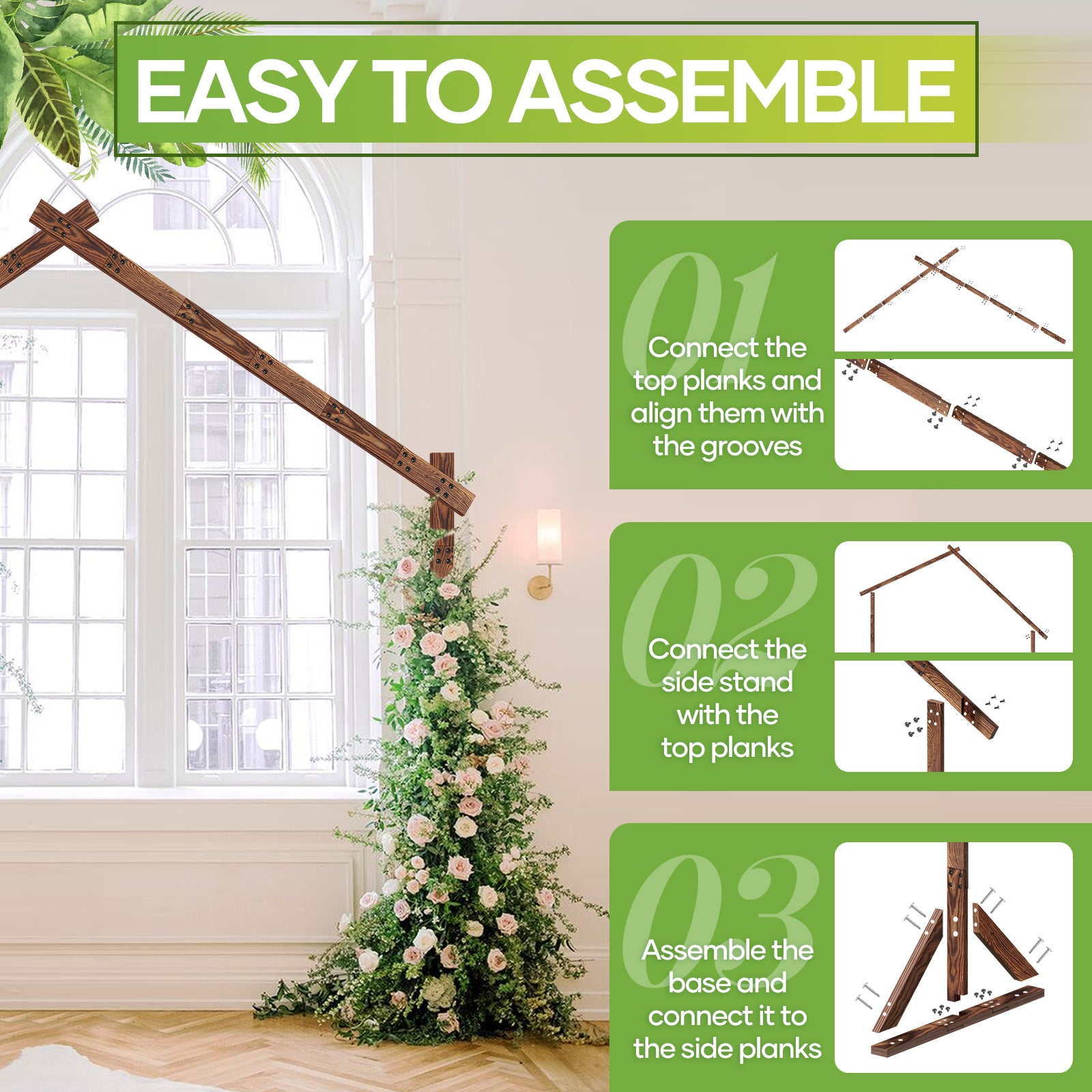 9FT Roof Style Wooden Wedding Arch, Rustic Brown Solid Wood Ceremony Arch Backdrop Stand, Heavy Duty Freestanding Arbor Frame for Wedding, Bridal Shower, Birthday, Anniversary, Indoor & Outdoor Decor