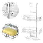 Over the Door Shower Caddy, Hanging Organizer Shelf Rustproof, Shower Basket with Suction Cup, Bathroom Shower Caddy Over The Door with Hook & Soap Box, No Drilling(3 Tier, Silver)