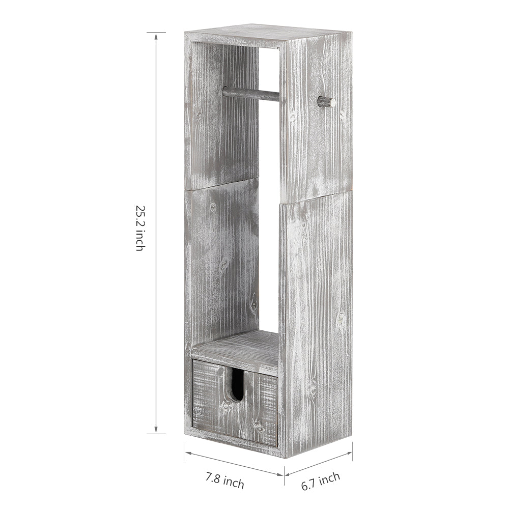 Rustic Wood Toilet Paper Holder Stand - Free-Standing Tissue Dispenser with Storage Drawer & Phone Shelf