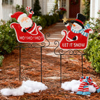2-Pack Solar Christmas Metal Garden Stakes - LED Lighted Sleigh Signs for Pathway & Lawn Decor