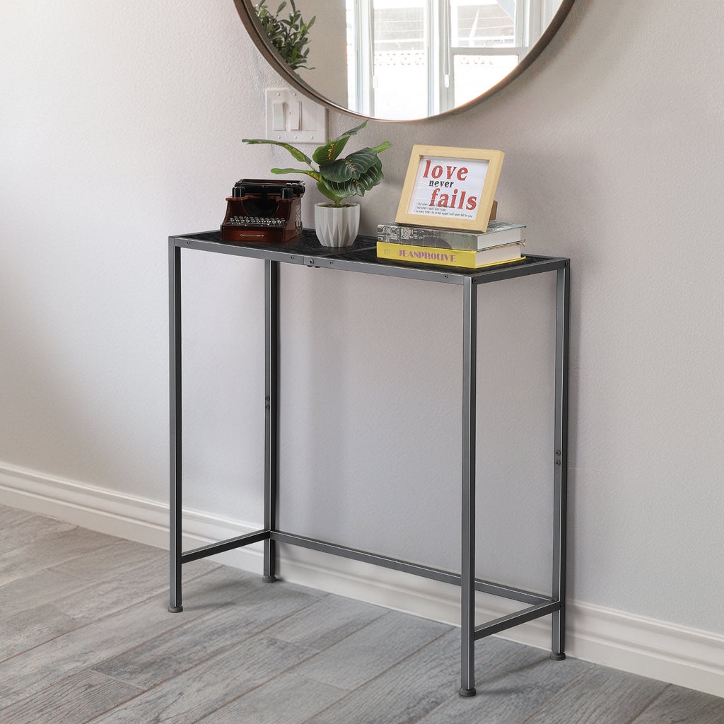 31.5" Industrial Console Table with Sturdy Metal Frame - Multi-Purpose Sofa Table for Entryway, Office Reception & Living Room, Black