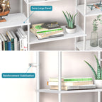 Modern 5-Tier Bookshelf and Display Rack, Tall Minimalist Storage Organizer for Living Room and Office, White Metal Frame,