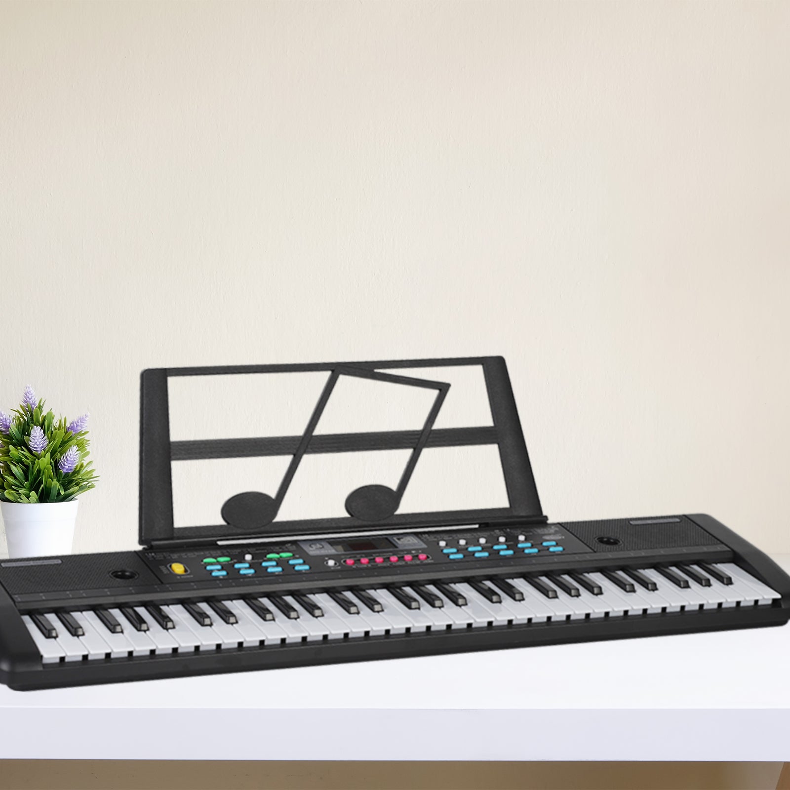 61-Key Portable Electronic Keyboard Piano - Kids Musical Learning Toy with Built-in Speakers & Microphone - Sheet Music Stand Included