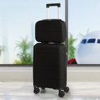 2-Piece PP Hardside Luggage Set - 20 Inch Carry On Suitcase + 14 Inch Cosmetic Case with Spinner Wheels & Lock (Black)