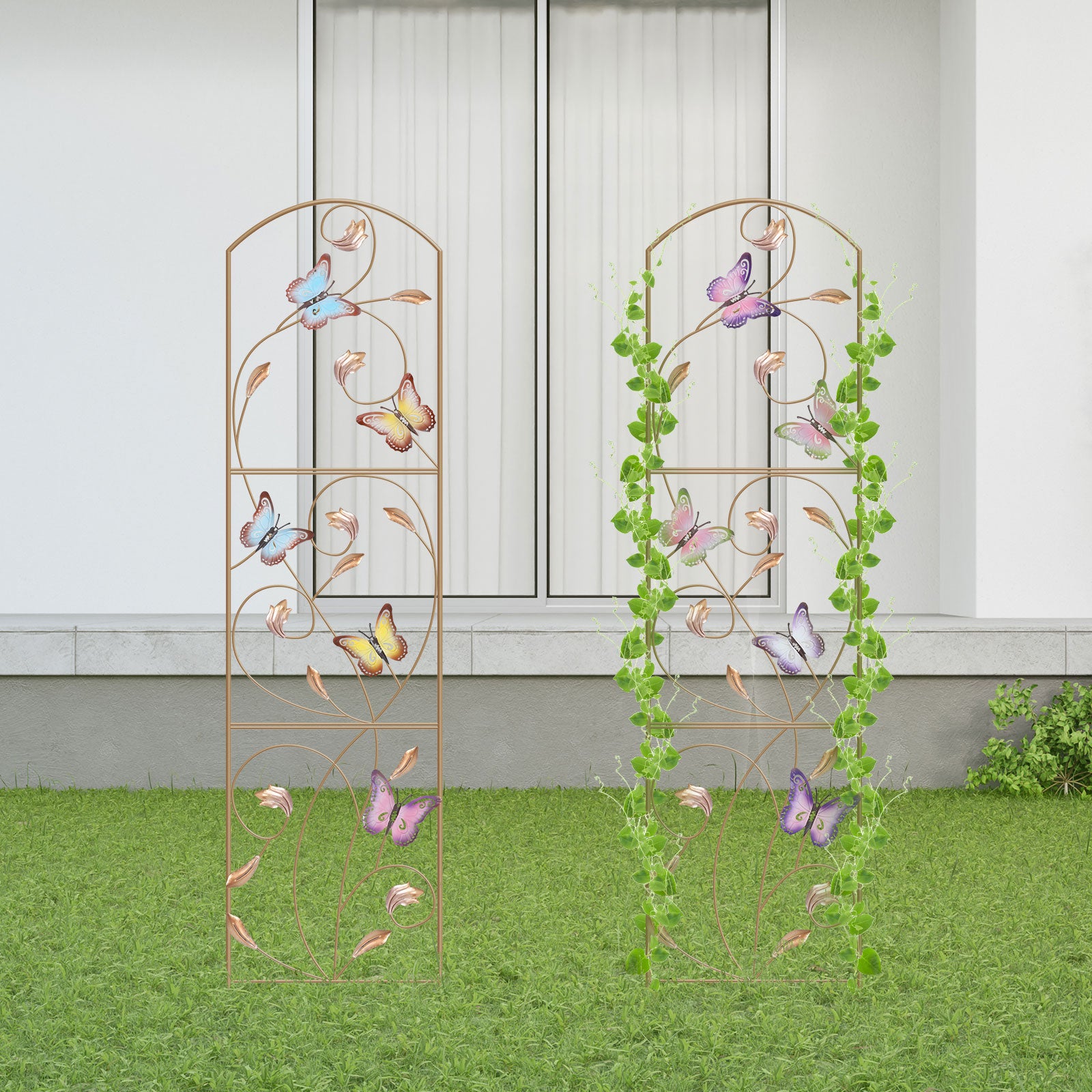 2-Pack Butterfly Garden Trellis - 52inch Decorative Metal Plant Support - Arched Flower Trellis for Yard, Patio & Balcony