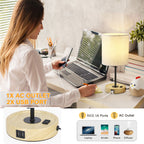 Multifunctional Wood Base USB Bedside Lamp， Table Lamp with Dual USB Ports and AC Outlet.