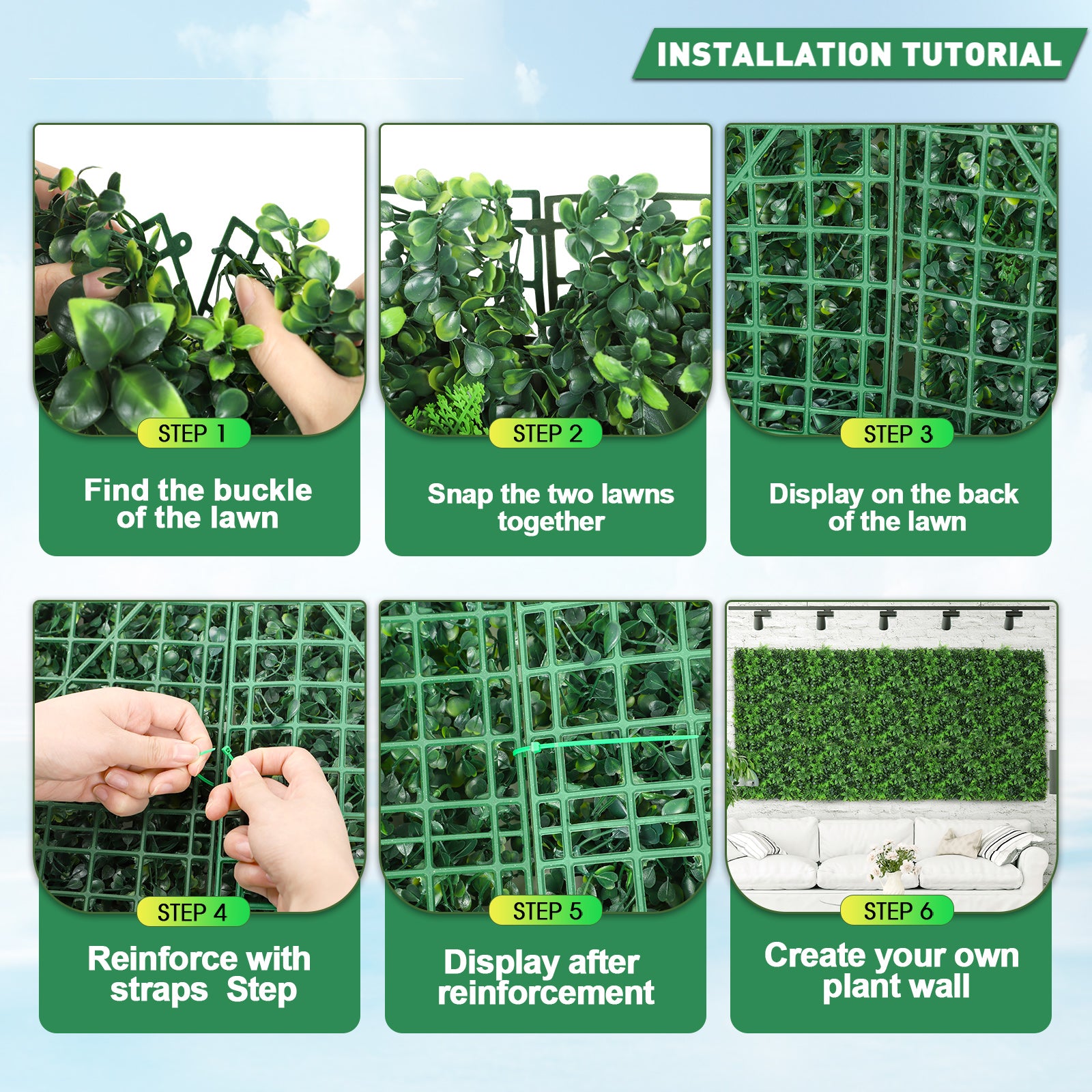 6-Pack Artificial Grass Wall Panels - Boxwood Hedge Backdrop for Interior & Exterior Decoration