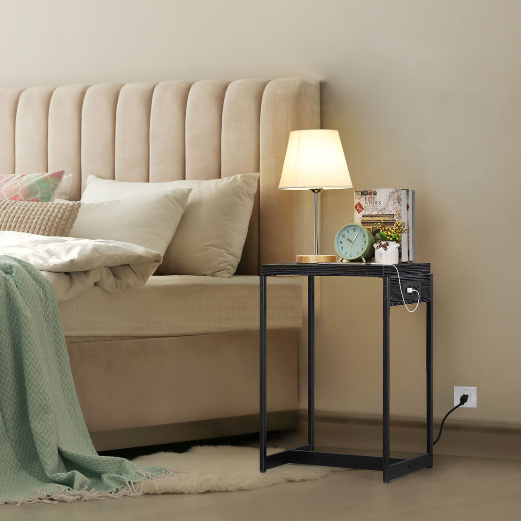 Set of 2 Nightstands with Charging Station - Slim Side Tables with USB Ports & AC Outlets for Bedroom