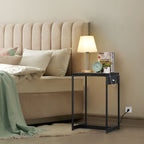 Set of 2 Nightstands with Charging Station - Slim Side Tables with USB Ports & AC Outlets for Bedroom