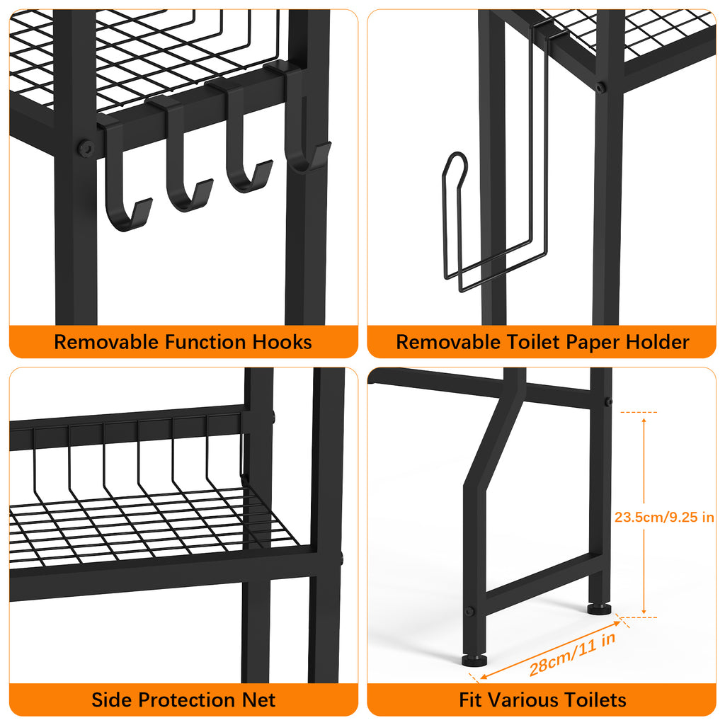 Iron & Oak 3-Tier Over-the-Toilet Organizer | Industrial Space-Saving Bathroom Station with Integrated Paper Holder