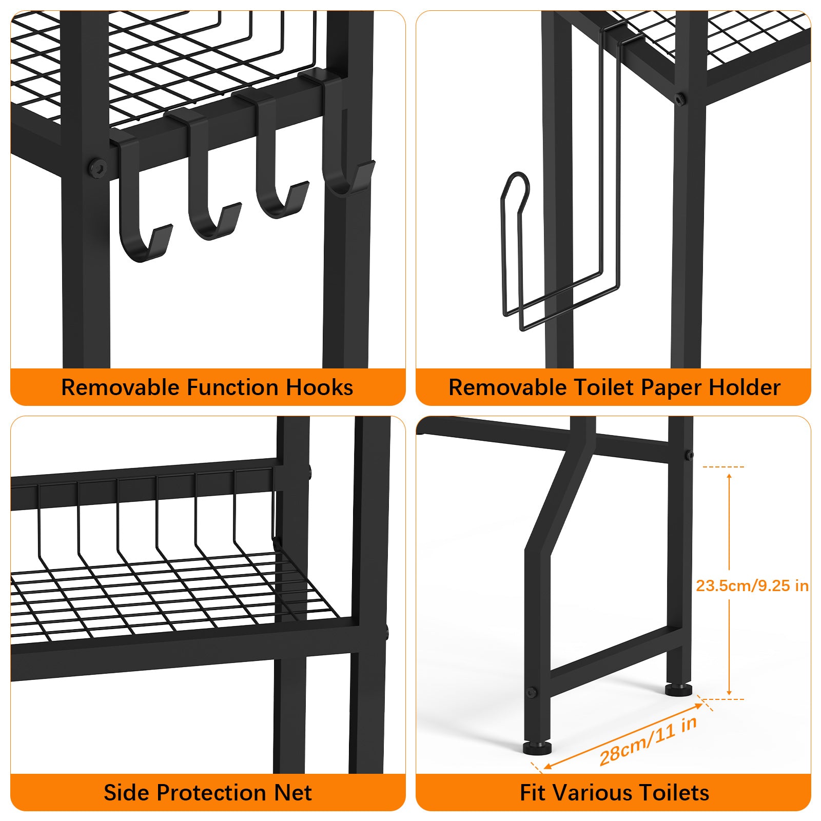 Iron & Oak 3-Tier Over-the-Toilet Organizer | Industrial Space-Saving Bathroom Station with Integrated Paper Holder
