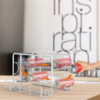Auto Rolling Stackable Metal Can Dispenser Rack, White 2-Tier Soda Can Storage Organizer, Anti-Roll Design Fits 12oz/16oz Soda, Beer, Sparkling Water for Fridge, Counter, Pantry