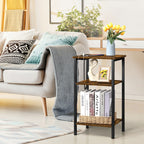 3-Tier Slim Side Table with Charging Station & USB Ports, Industrial End Table with Storage Shelves for Bedroom & Living Room, Rustic Brown,