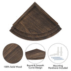 Set of 4 Rustic Dark Brown Wood Corner Floating Shelves, Wall-Mounted Storage and Display Units for Living Room, Bedroom, and Kitchen.
