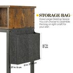 End Table with Charging Station & Fabric Storage Bag - Narrow Nightstand for Living Room and Bedroom