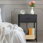 2-Pack Nightstands with Charging Station -Small Bedside Tables with Fabric Drawer for Bedroom