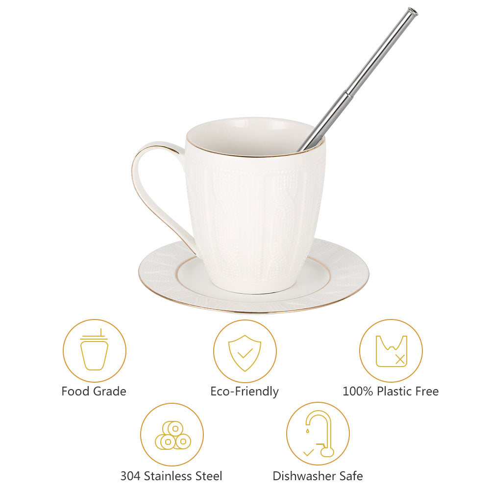 Portable Collapsible Metal Drinking Straw with Portable Keychain Case and Integrated Cleaning Tool for Universal Cup Compatibility