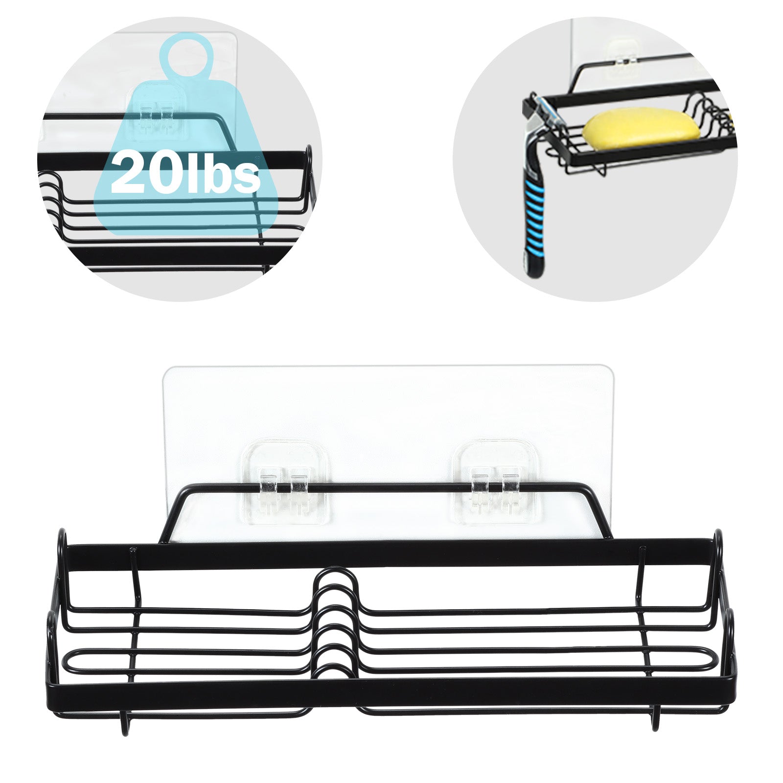 Wall Mounted Metal Soap Dish Holder, Heavy Duty 20LBS Capacity for 2 Soap Sponge, Black Bathroom Kitchen Soap Tray with Easy Installation Rustproof