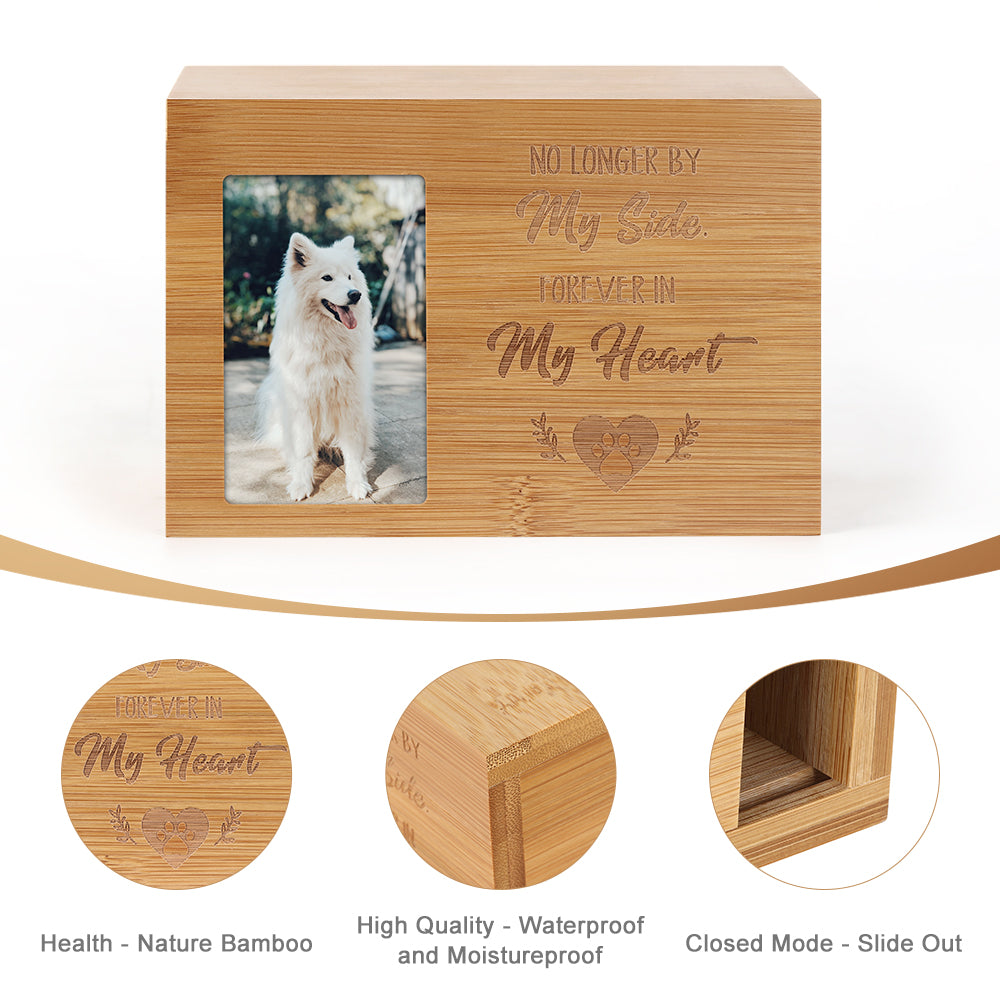 Wooden Pet Memorial Urn with Photo Frame - Keepsake Shadow Box for Dog or Cat Ashes with Engraved Tribute