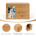 Wooden Pet Memorial Urn with Photo Frame - Keepsake Shadow Box for Dog or Cat Ashes with Engraved Tribute