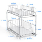 2-Tier Sliding Under Sink Organizer - Stackable Metal Basket Storage Drawer for Kitchen & Bathroom