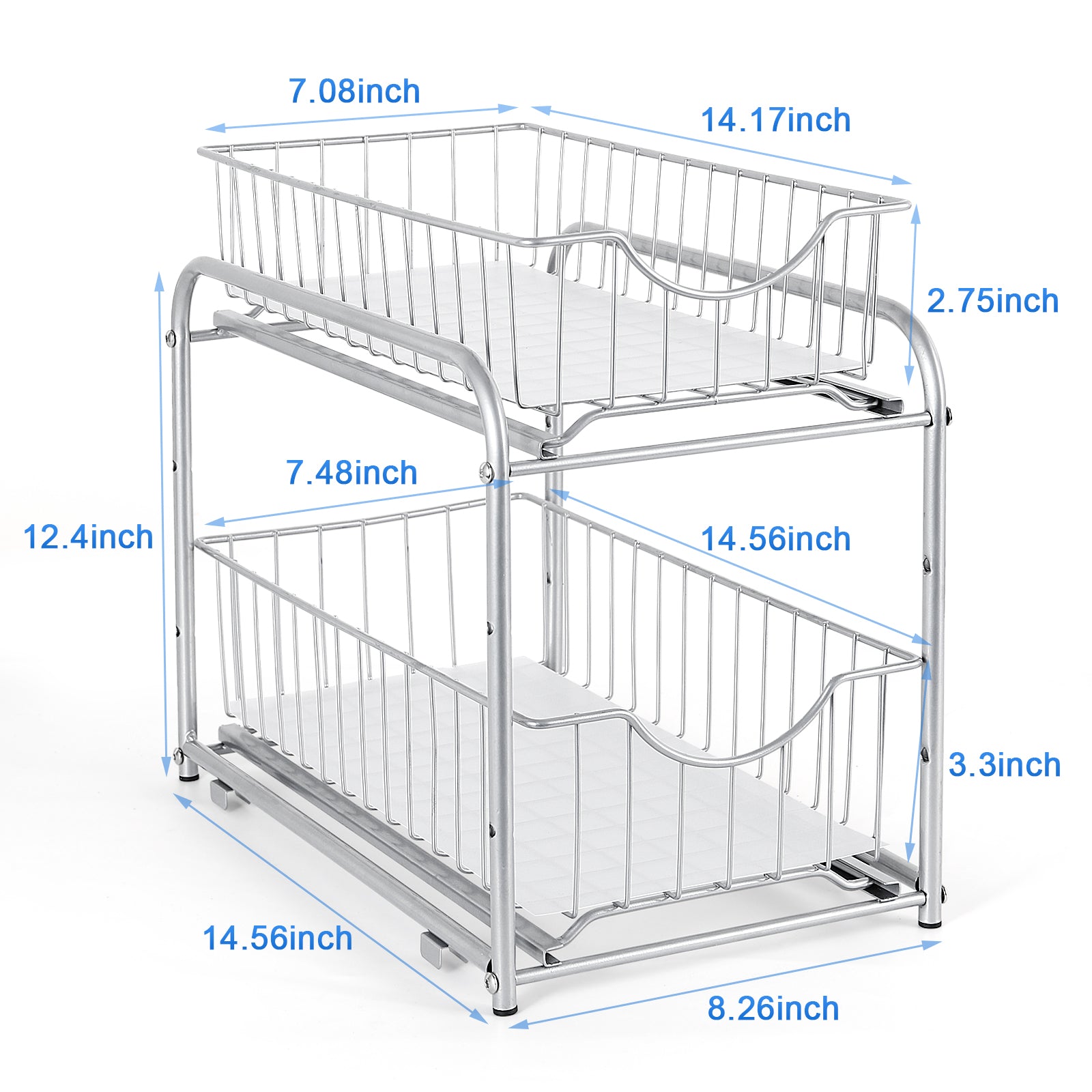 2-Tier Sliding Under Sink Organizer - Stackable Metal Basket Storage Drawer for Kitchen & Bathroom