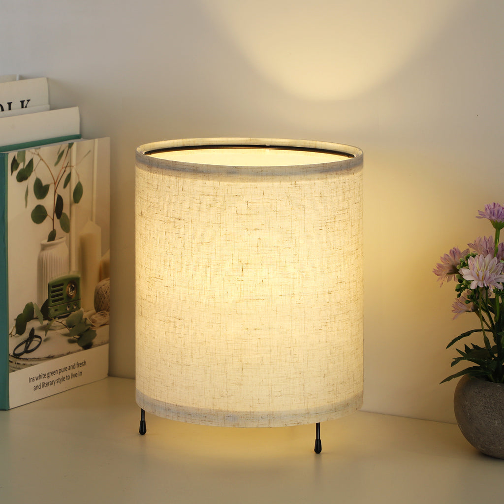 Minimalist Metal Base Nightstand Lamps (Set of 2)， Small Bedside Desk Lamps with Linen Shade.