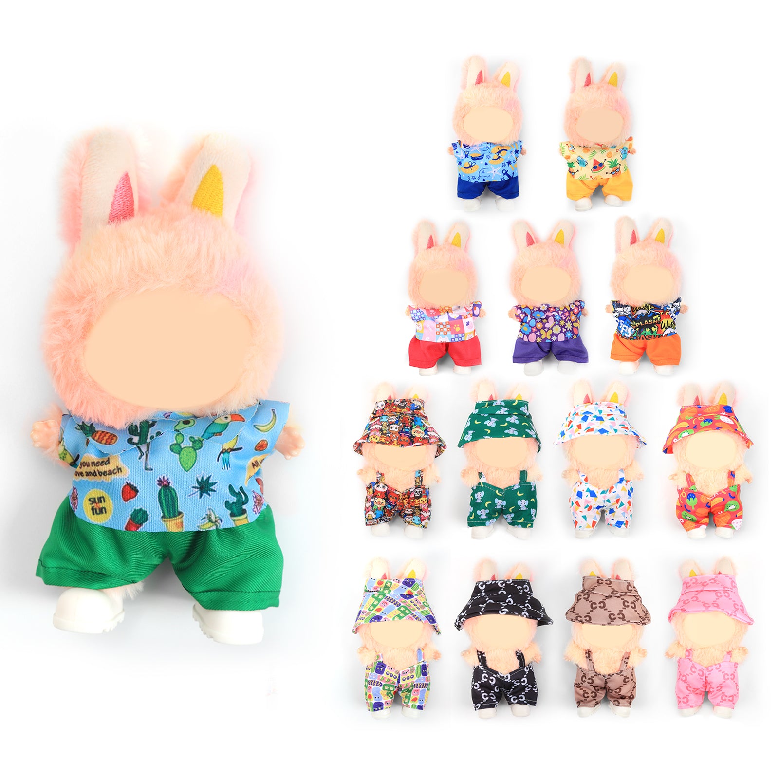 2Pcs Summer Beach Doll Clothes Outfit Set for 6.69 Inch Mini Plush Doll, Sleeveless Shirt & Elastic Shorts, Cute Casual Doll Dress Up Accessories (Doll Not Included)