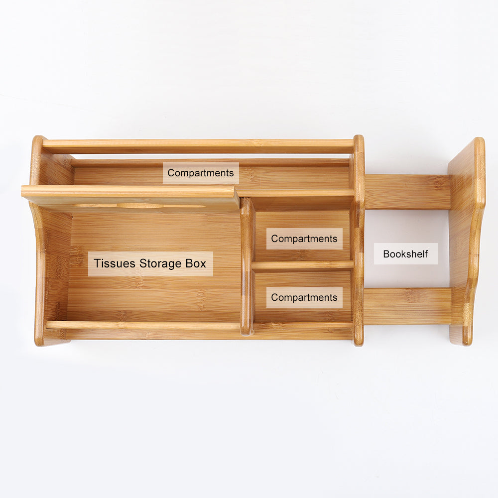 Expandable Bamboo Desk Organizer Tissue Box Pen Book Storage