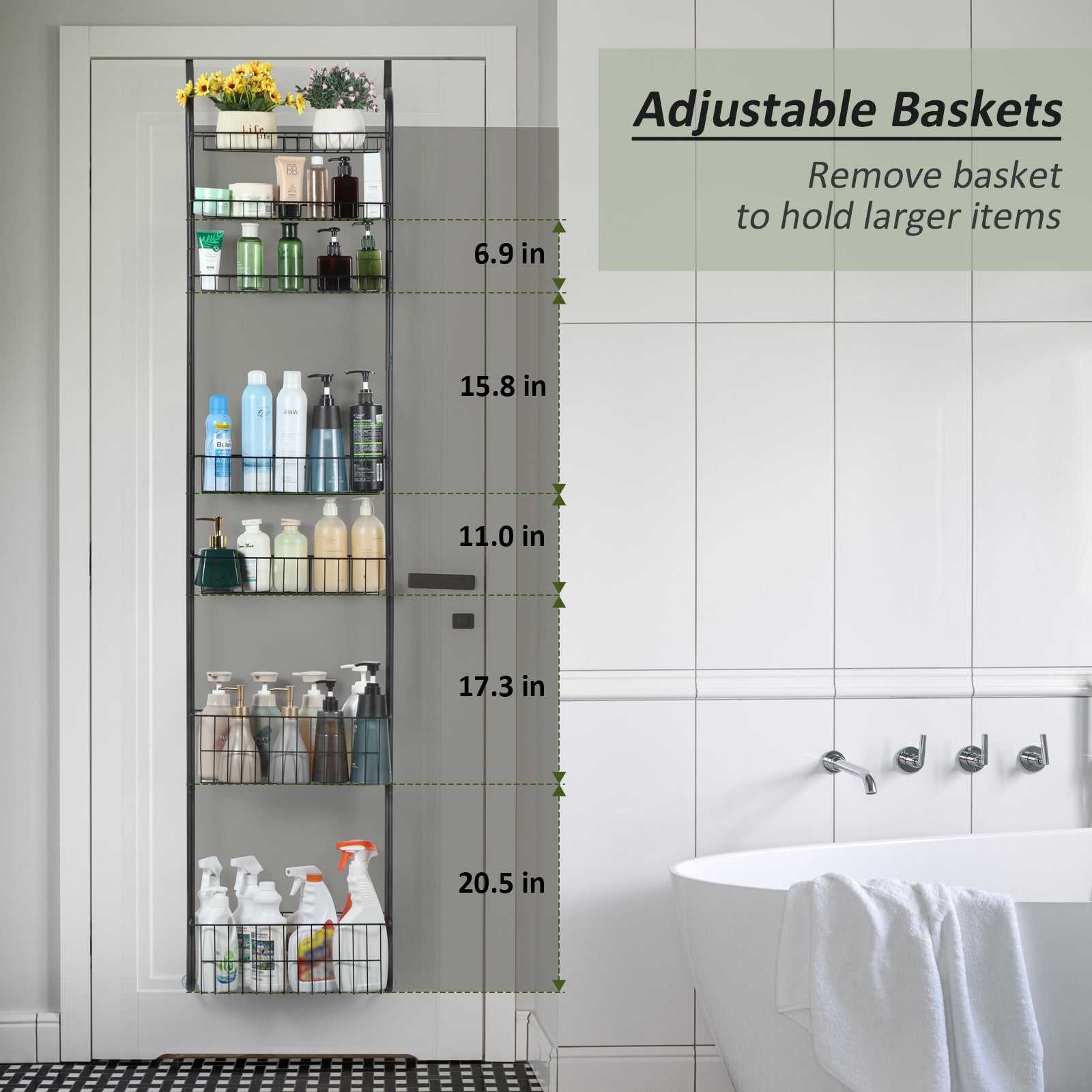 8-Tier Over The Door Pantry Organizer, Heavy-Duty Metal Spice Rack with Adjustable Large Baskets, Space-Saving Hanging Storage for Kitchen, Bathroom & Closet,