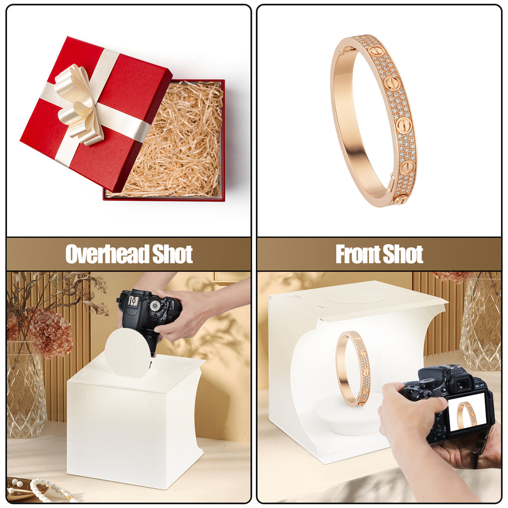 Mini Shooting Tent Photography Kit, Square Photo Studio with Rotating Dial & 6-Color Screens, USB Powered