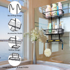 Aluminum bathroom basket behind the door, hanging, aluminum bathroom, shower caddy organizer with 2 baskets and hooks, anti-rust shampoo, conditioner and soap, black