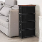 Slim 4-Drawer Fabric Storage Tower, Compact Black Vertical Dresser and Nightstand for Small Spaces, Versatile End Table for Bedroom, Living Room, or Office