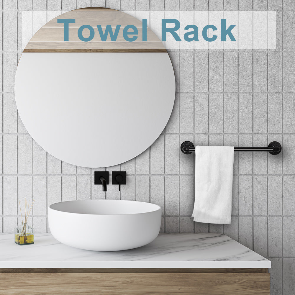 4-Piece Industrial Pipe Bathroom Hardware Set, Wall Mounted Towel Bar and Toilet Paper Holder, Rustic Black Metal Accessories for Farmhouse,