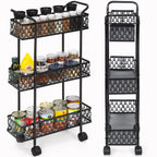 3 Layers, Slim Storage Cart with Wheels, Kitchen Rolling Cart Frame, Mobile Metal Storage Room Cart Frame for Bathroom Laundry, Rolling Multipurpose Cart for Tight Places Black