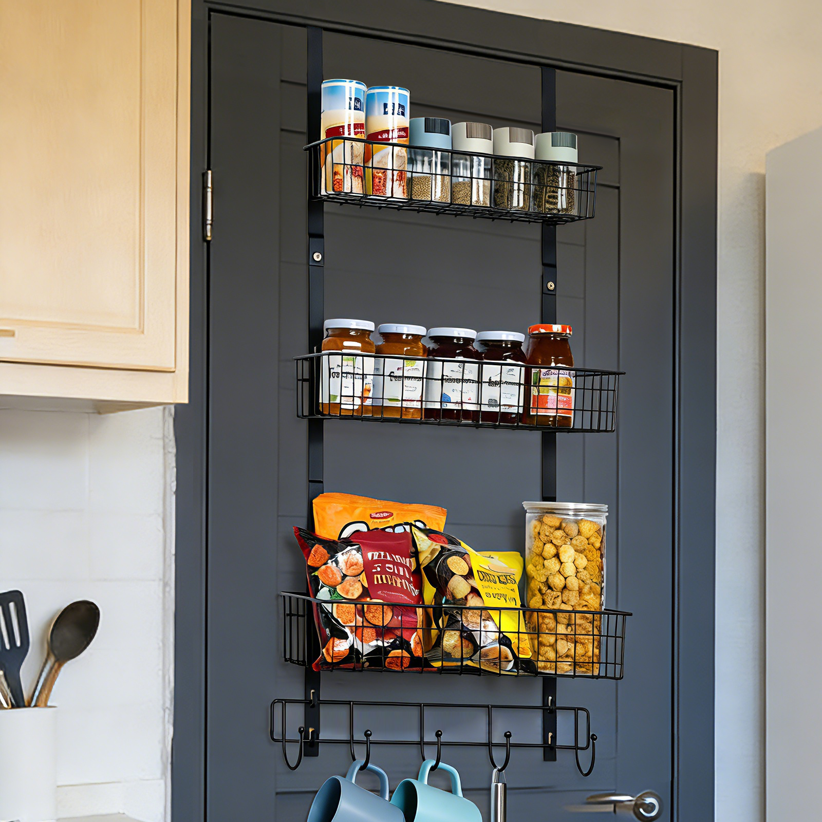 3-Tier Over-the-Door Organizer | Modular Pantry & Bathroom Storage Rack with Hooks