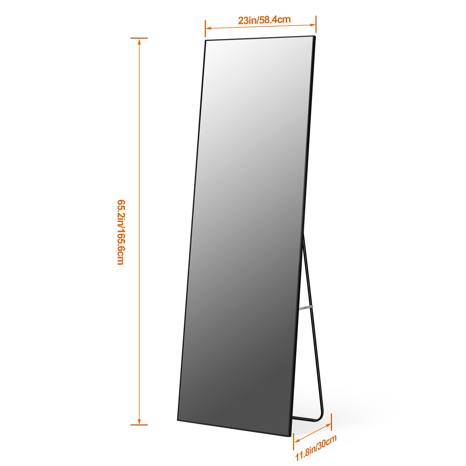 65inch x 23inch Full Length Mirror with Standing Holder, Large Floor Mirror with Metal Frame, Dressing Mirror for Bedroom and Locker Room,