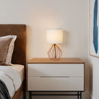 Aura Cage Bedside Lamp | Modern Minimalist Accent Light with Linen Shade