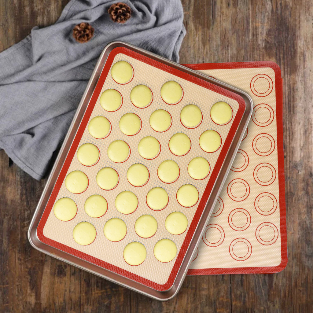 Set of 2 Professional Silicone Baking Mats - Non-Stick Macaron and Pastry Mats with Measurement Markings