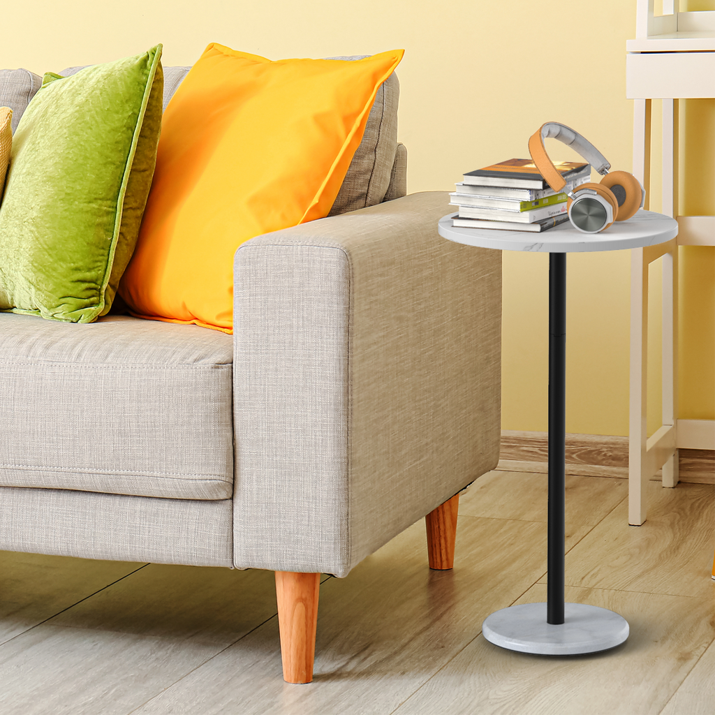 Carrara Luxe Pedestal Side Table | Modern Round Accent Tables with Genuine Marble Base