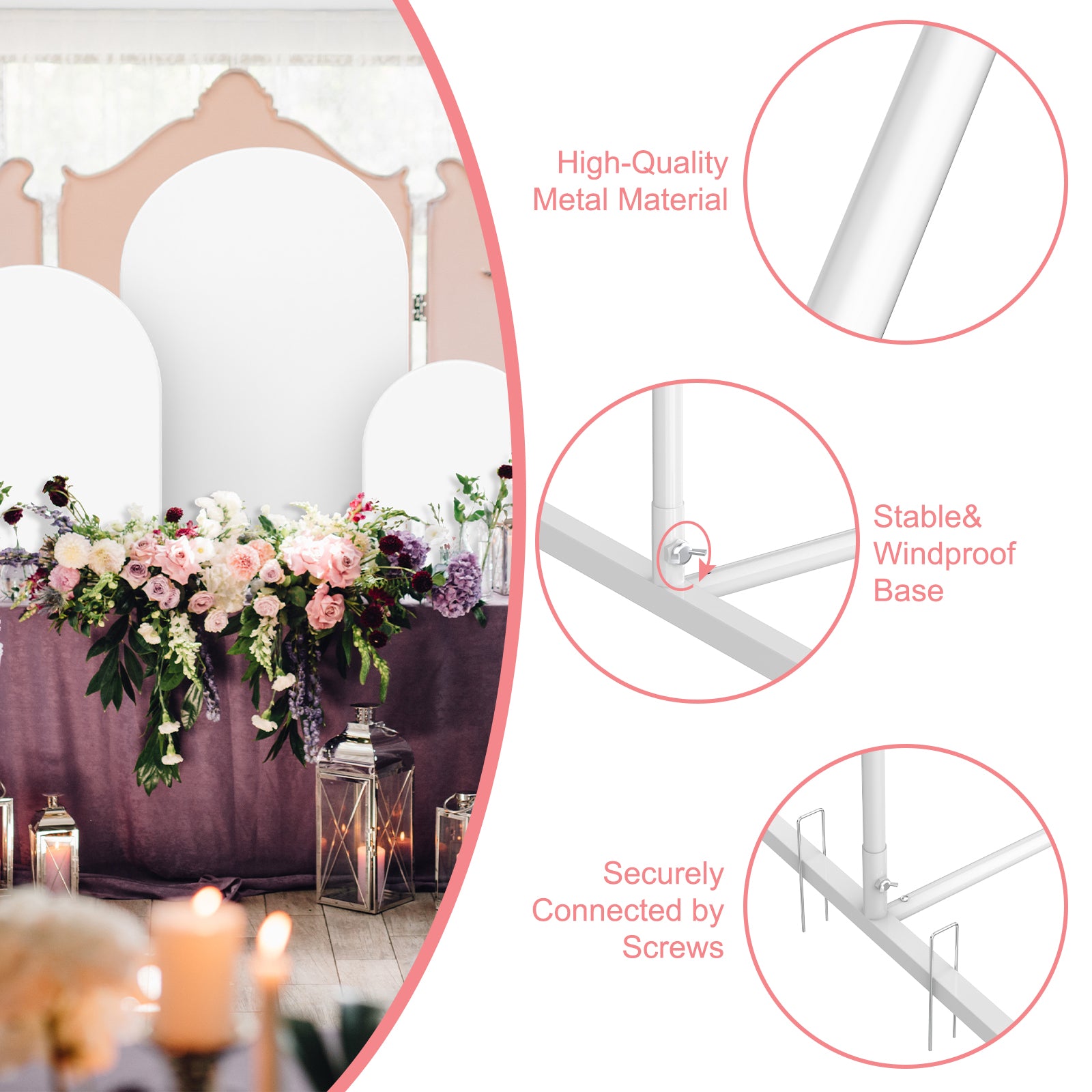 Arch Backdrop Stand and Cover Set 6FT, 5FT, 4FT, Wedding Arches for Ceremony Party Decoraion, Metal Balloon Party Arch Stand with Cover, for Wedding, Birthday, Bridal Baby Shower Ceremony Decoration