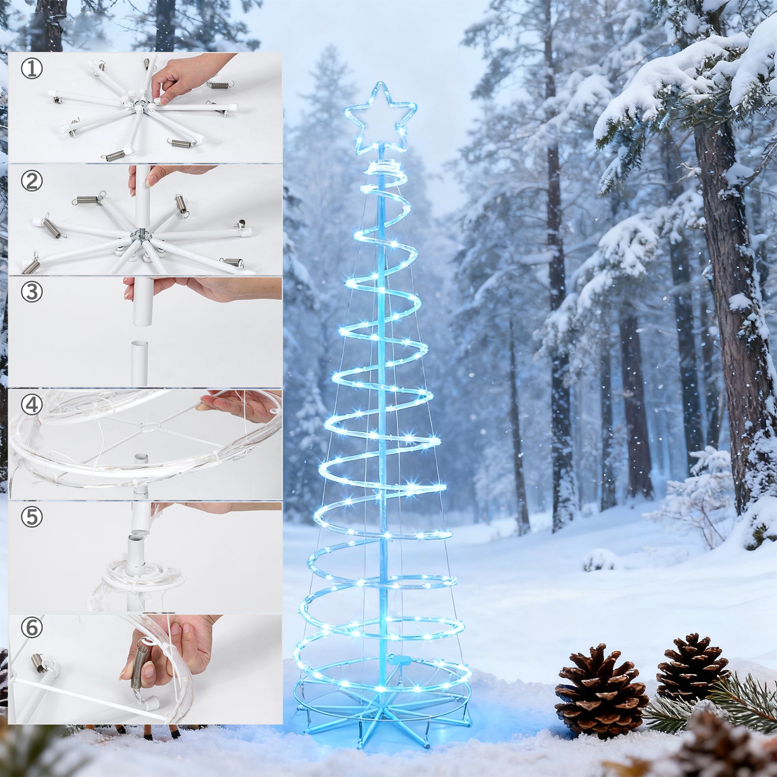 6ft Spiral LED Christmas Tree Outdoor Decorations - 16 Color Changing w/ Remote & Timer