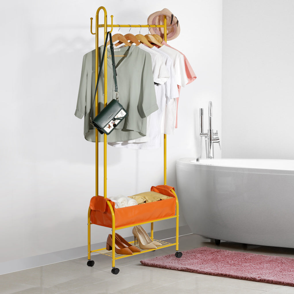 Gold Rolling Garment Rack - Heavy Duty Clothing Rack with Shelves & Side Hooks