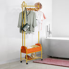 Gold Rolling Garment Rack - Heavy Duty Clothing Rack with Shelves & Side Hooks