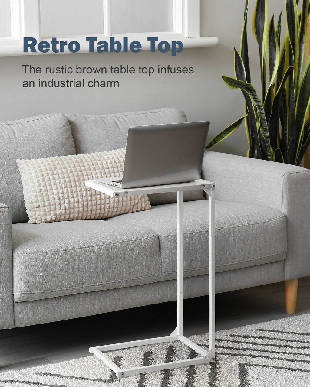 2-Pack C-Shaped Side Tables, White Slim Sofa End Tables, Laptop & Snack Table for Small Spaces, Living Room & Bedroom