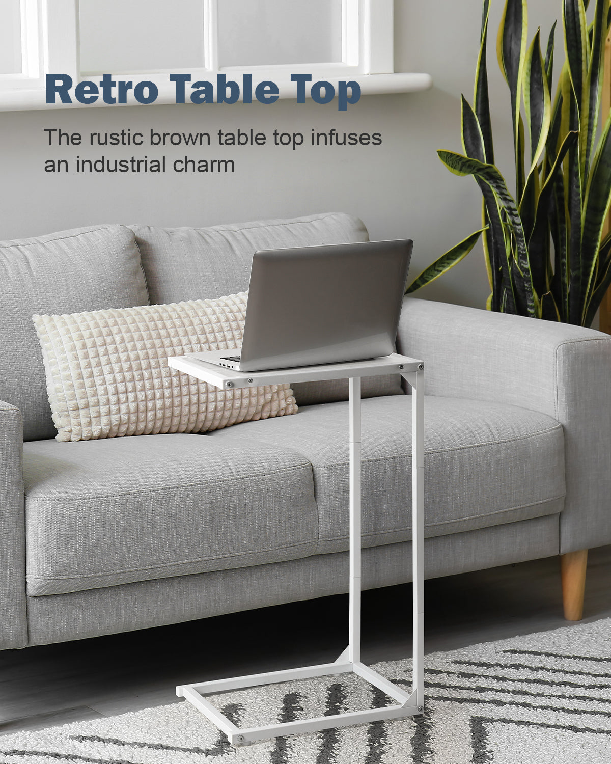 2-Pack C-Shaped Side Tables, White Slim Sofa End Tables, Laptop & Snack Table for Small Spaces, Living Room & Bedroom